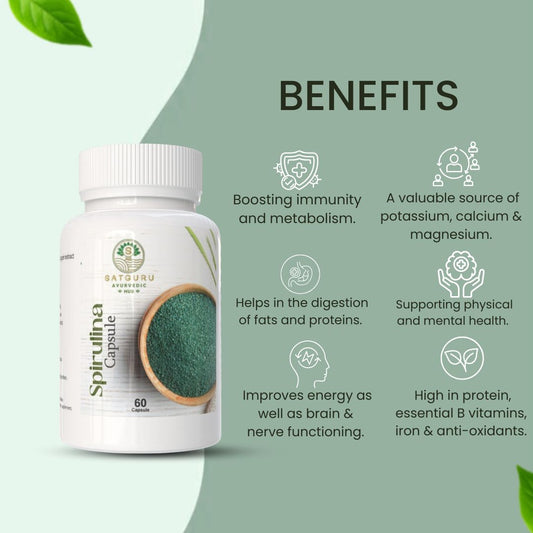 Spirulina Capsules 60 Capsules | Natural Energy, Immunity & Daily Nutrition Support Supplement