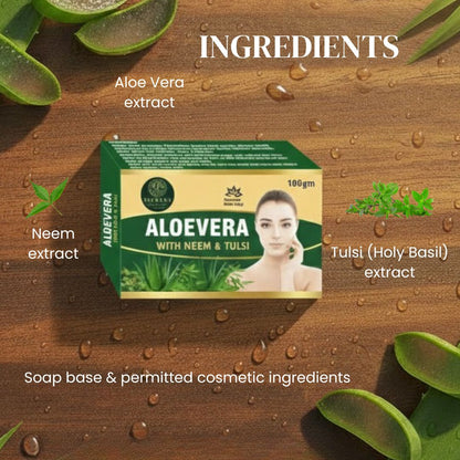 Aloe Vera Tulsi Neem Soap 100gm | Herbal Skin Cleansing & Refreshing Bath Bar